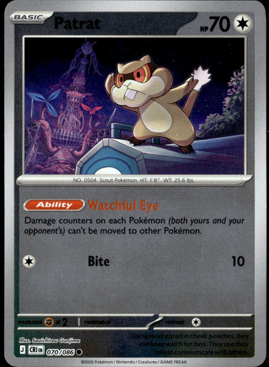 Patrat 070/086 Common Chaos Rising Pokemon Reverse Holo Near Mint