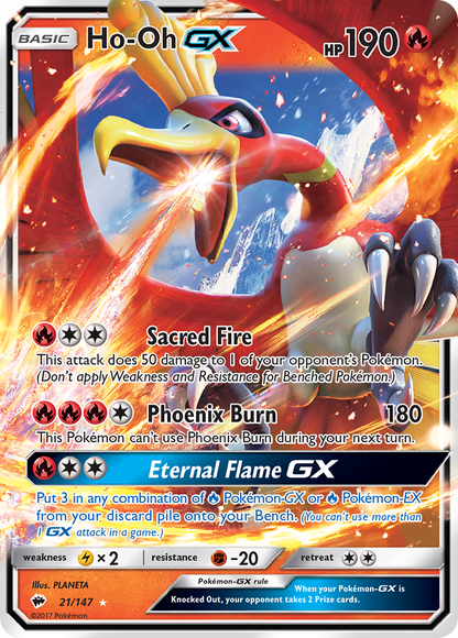 Ho-Oh GX 21/147 Holo GX Rare Burning Shadows Damaged