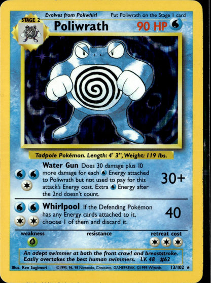 Poliwrath 13/102 Holo Rare Base Set Unlimited Moderately Played