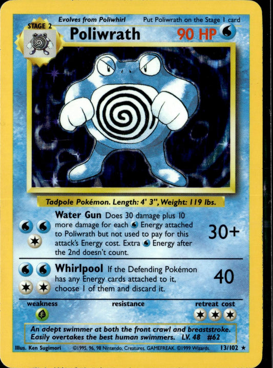 Poliwrath 13/102 Holo Rare Base Set Unlimited Moderately Played