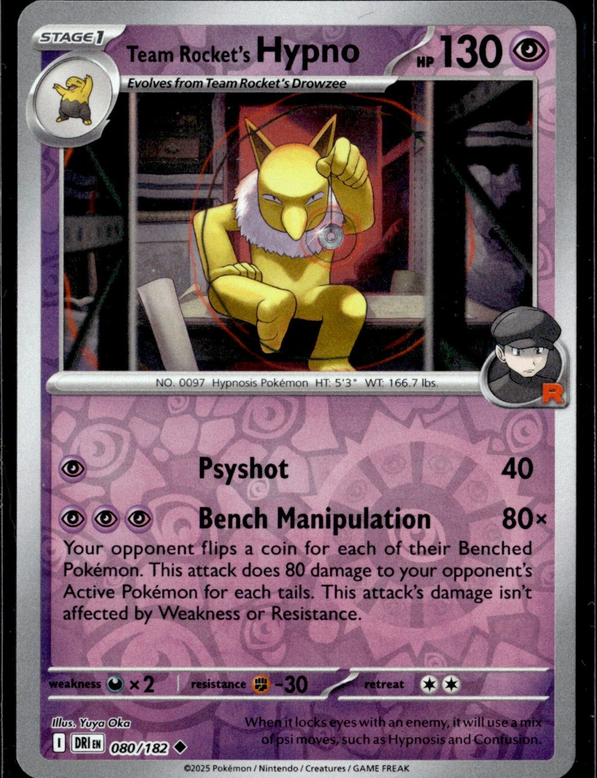 Team Rocket's Hypno Reverse Holo Uncommon SV10: Destined Rivals 080/182 NM