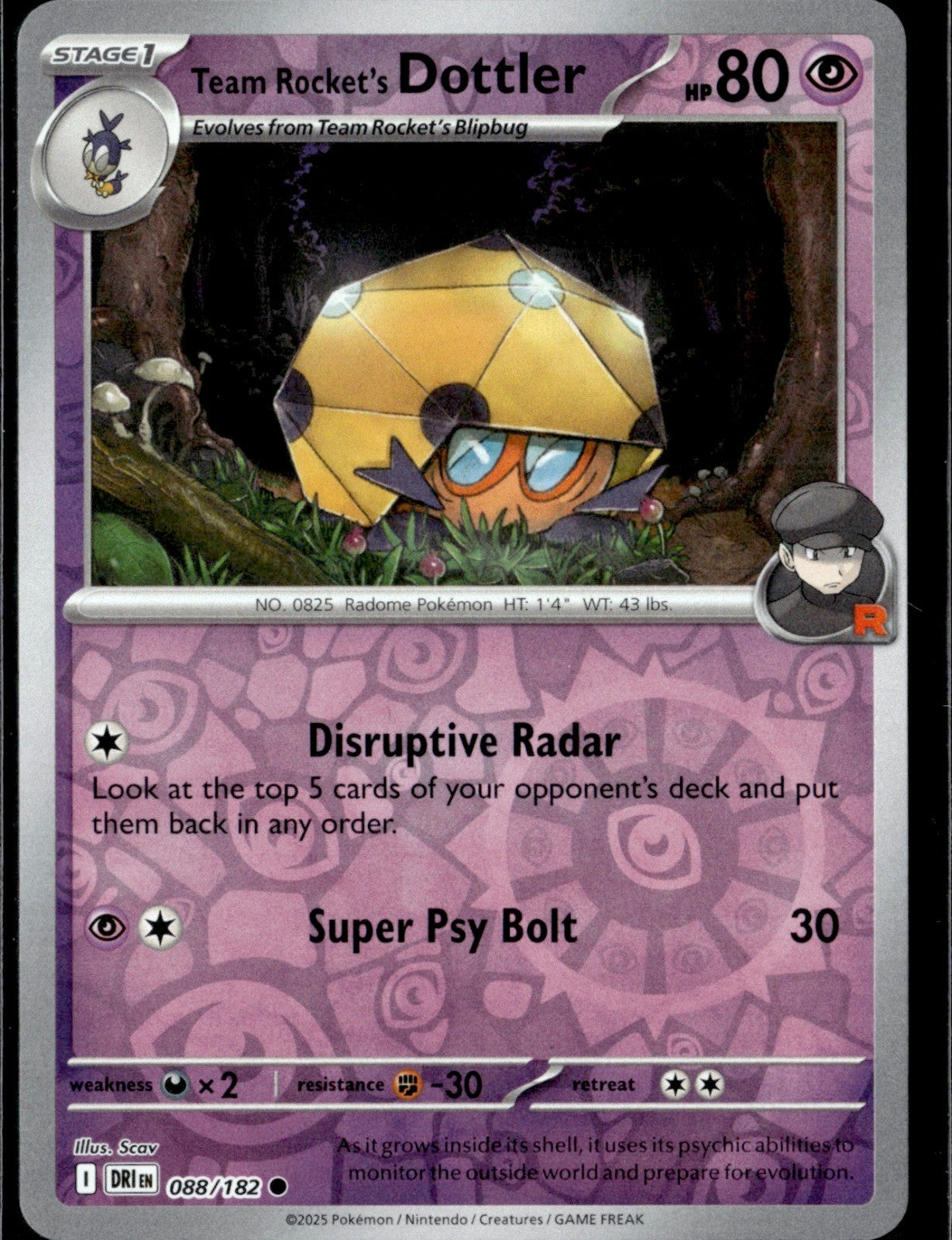 Team Rocket's Dottler Reverse Holo Common SV10: Destined Rivals 088/182 NM
