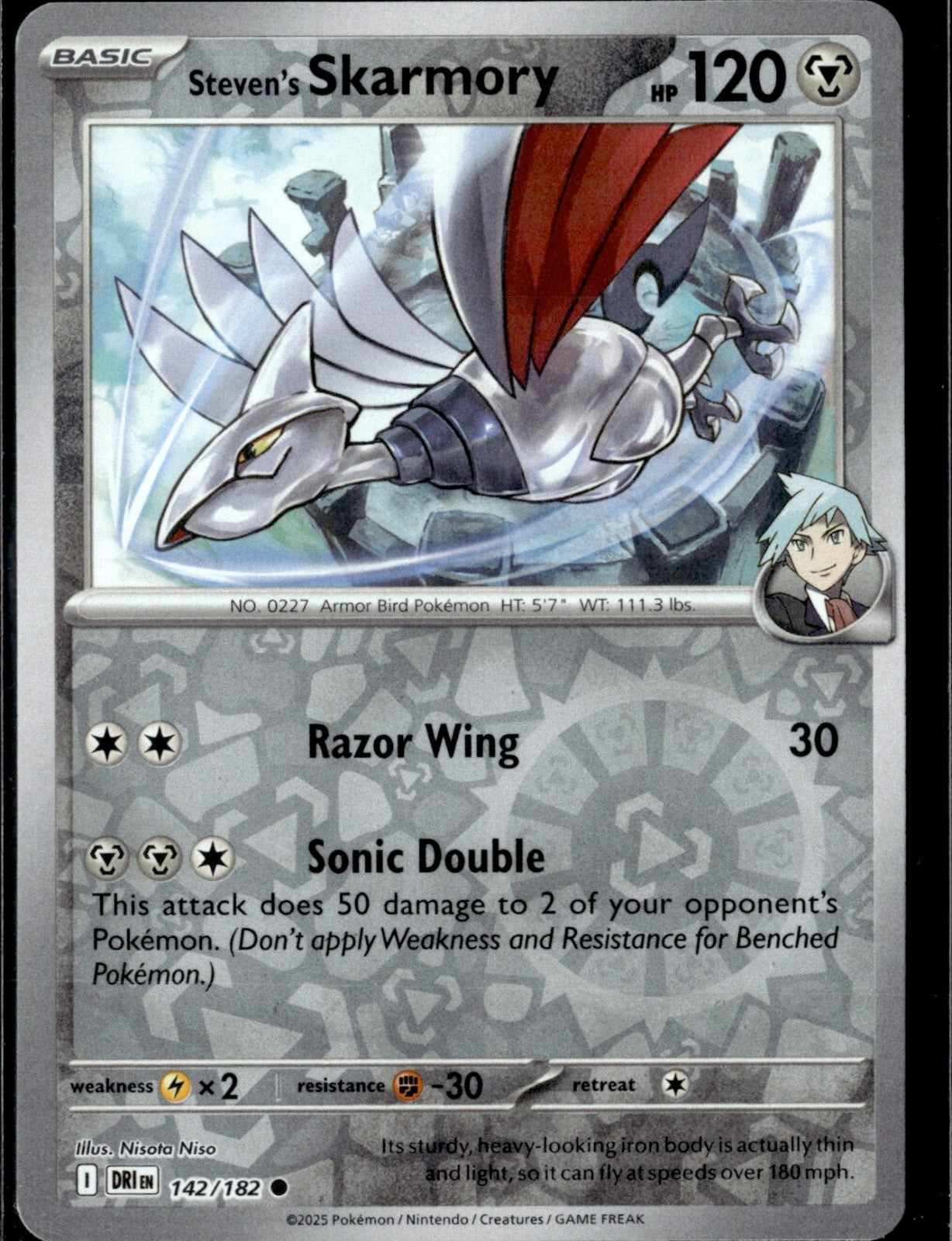 Steven's Skarmory Reverse Holo Common SV10: Destined Rivals 142/182 NM