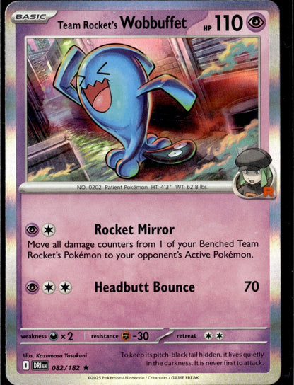 Team Rocket's Wobbuffet Holo Rare SV10: Destined Rivals 082/182 NM
