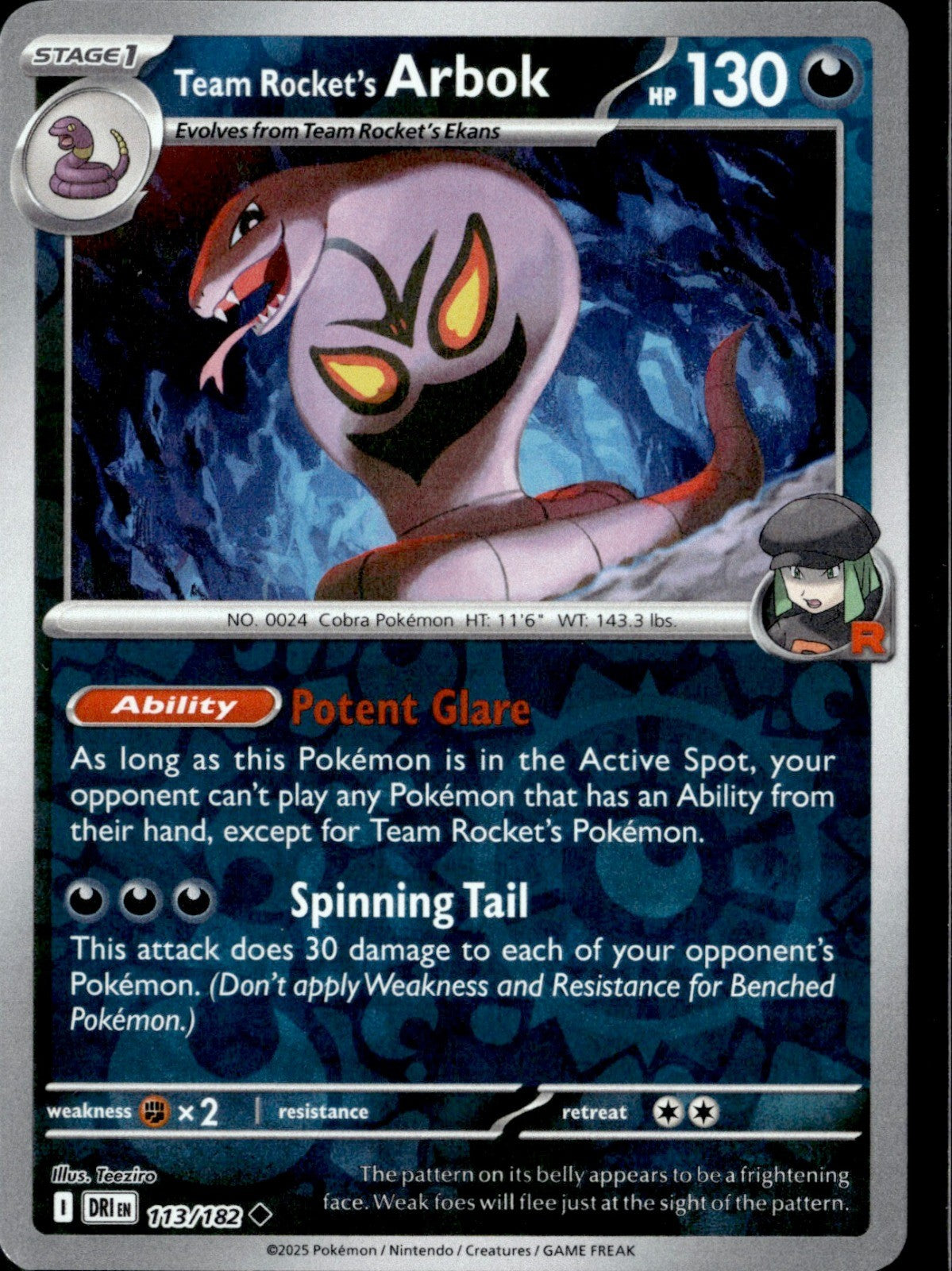 Team Rocket's Arbok Reverse Holo Uncommon SV10: Destined Rivals 113/182 NM