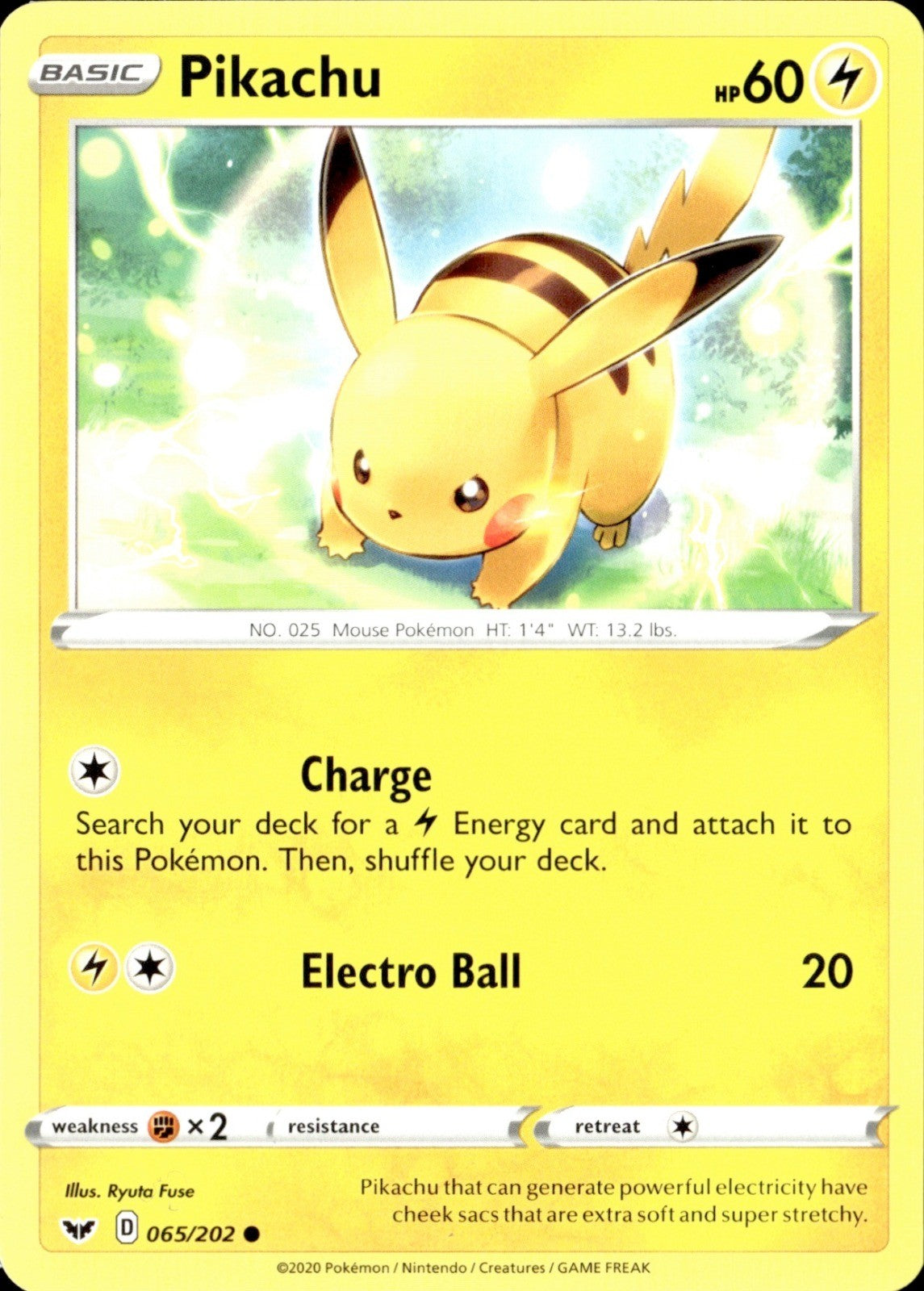 Pikachu Common SWSH01: Sword & Shield Base Set 065/202 LP