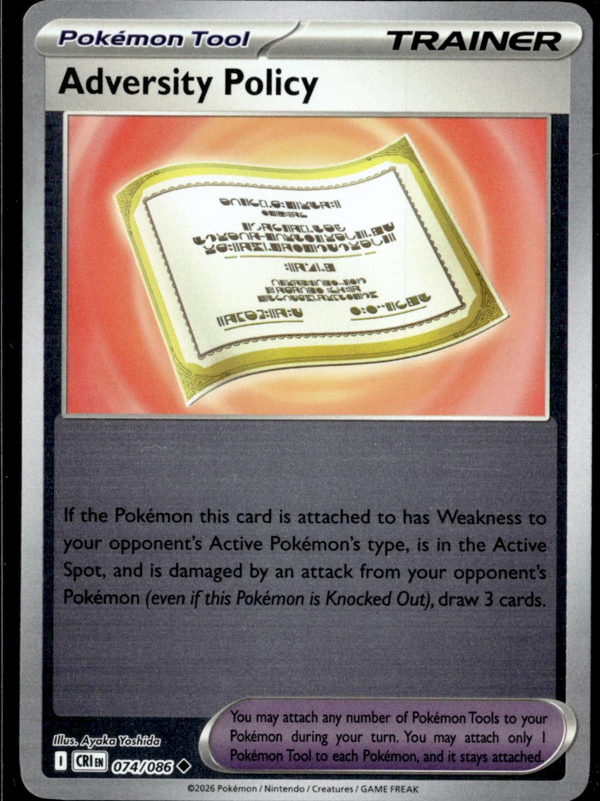 Adversity Policy 074/086 Uncommon Chaos Rising Pokemon Reverse Holo Near Mint