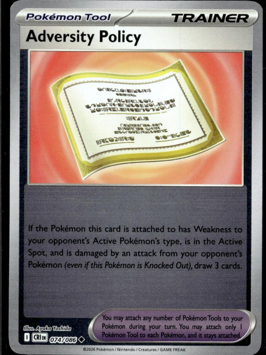 Adversity Policy 074/086 Uncommon Chaos Rising Pokemon Reverse Holo Near Mint
