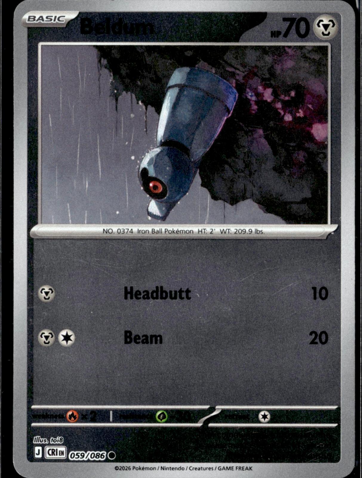 Beldum 059/086 Common Chaos Rising Pokemon Reverse Holo Near Mint