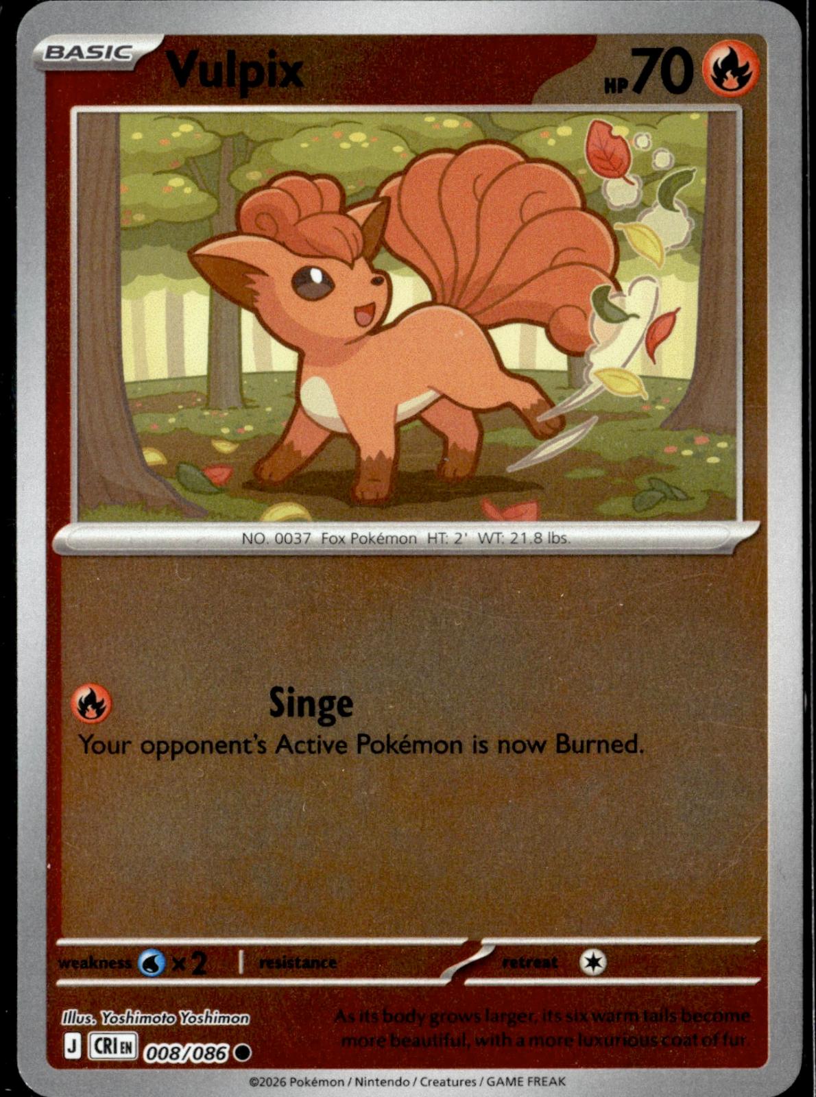 Vulpix 008/086 Common Chaos Rising Pokemon Reverse Holo Near Mint