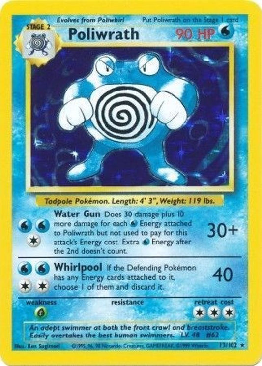 Poliwrath 13/102 Holo Rare Base Set Unlimited Moderately Played