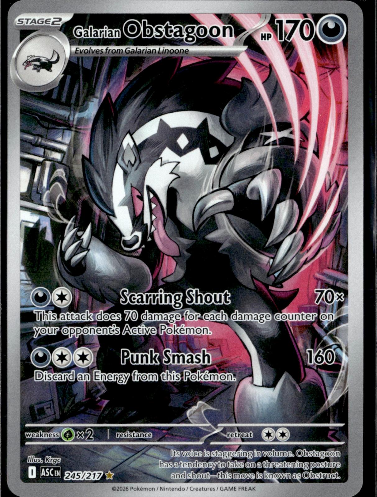 Galarian Obstagoon 245/217 Illustration Rare Ascended Heroes Pokemon Holo NM