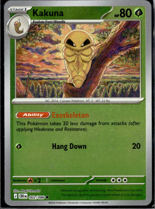 Kakuna 002/086 Common Chaos Rising Pokemon Reverse Holo Near Mint