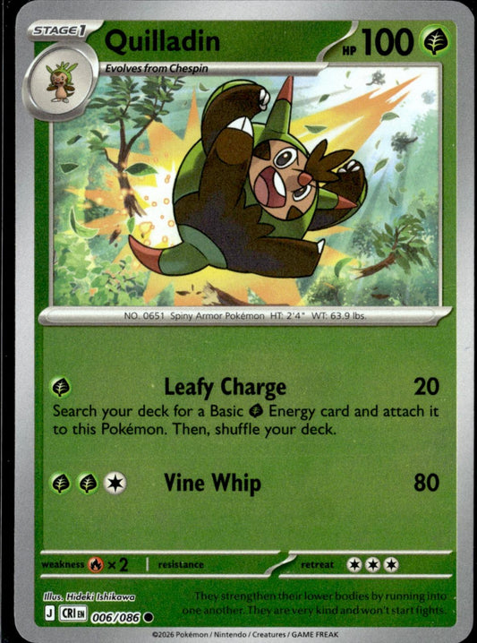 Quilladin 006/086 Common Chaos Rising Pokemon Reverse Holo Near Mint