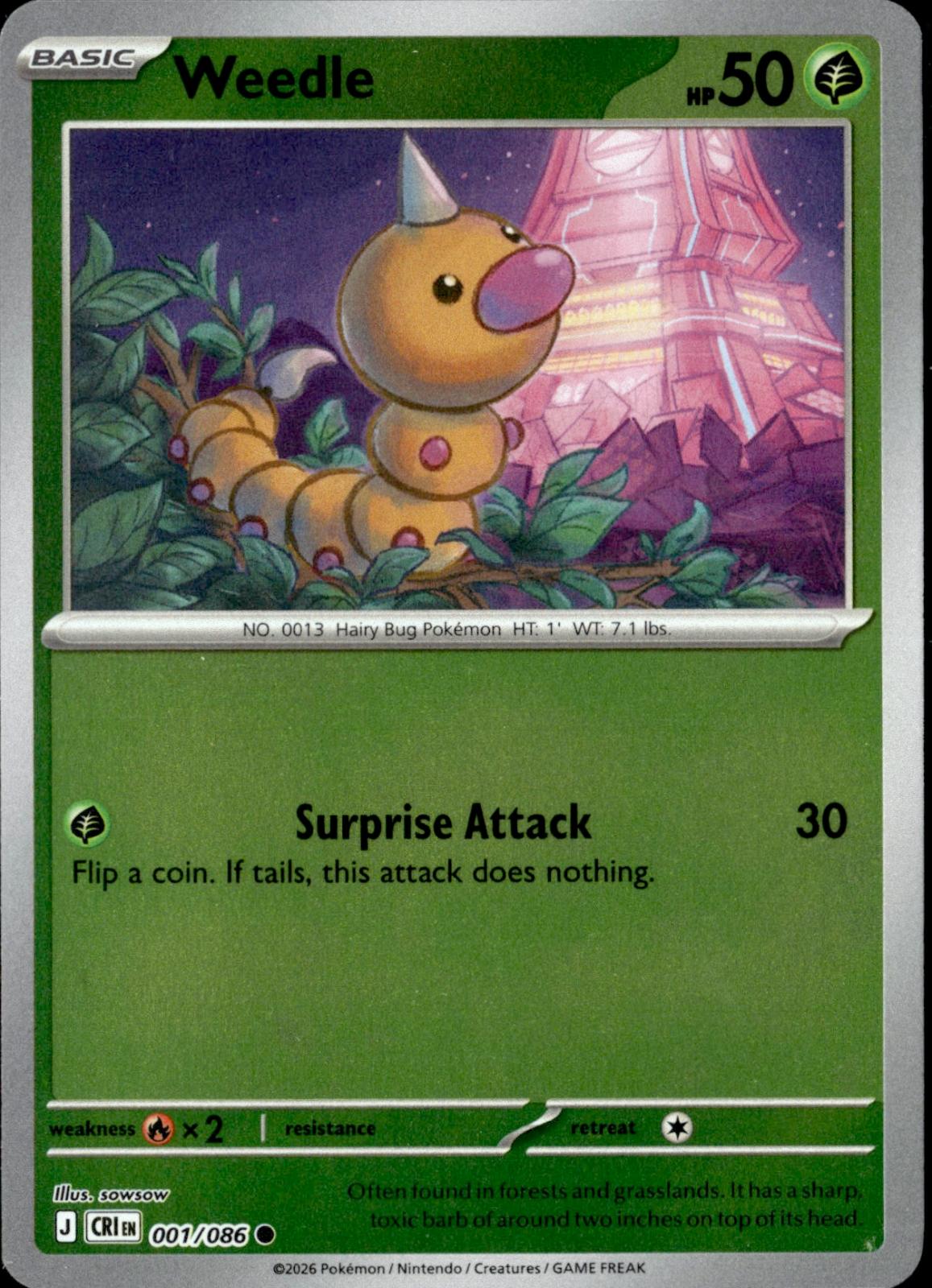 Weedle 001/086 Common Chaos Rising Pokemon Reverse Holo Near Mint