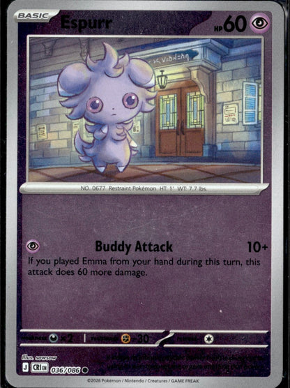 Espurr 036/086 Common Chaos Rising Pokemon Reverse Holo Near Mint
