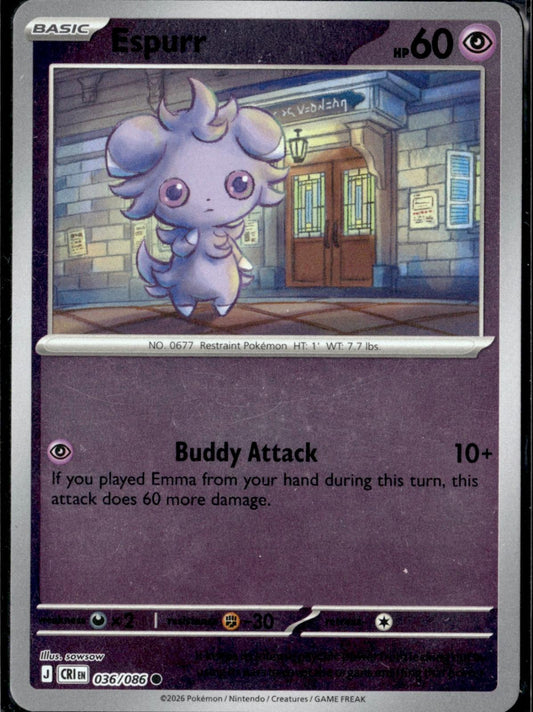 Espurr 036/086 Common Chaos Rising Pokemon Reverse Holo Near Mint