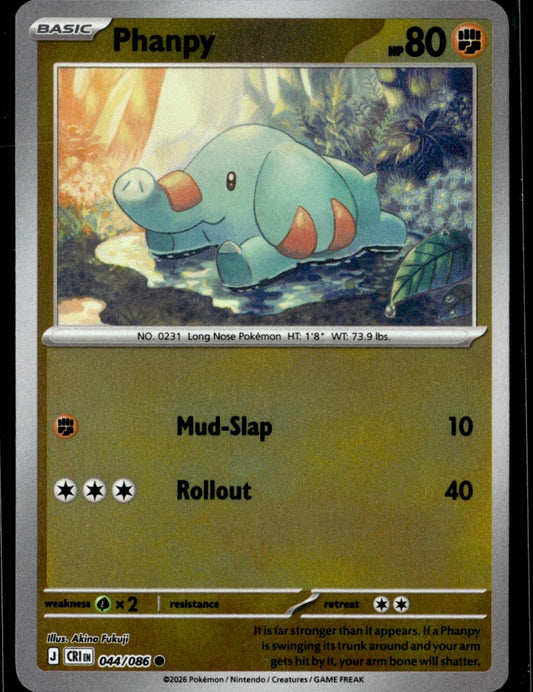 Phanpy 044/086 Common Chaos Rising Pokemon Reverse Holo Near Mint