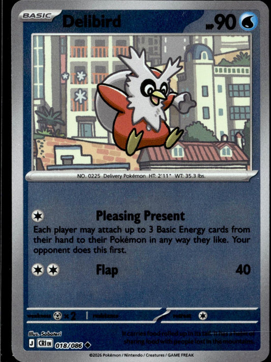 Delibird 018/086 Uncommon Chaos Rising Pokemon Reverse Holo Near Mint